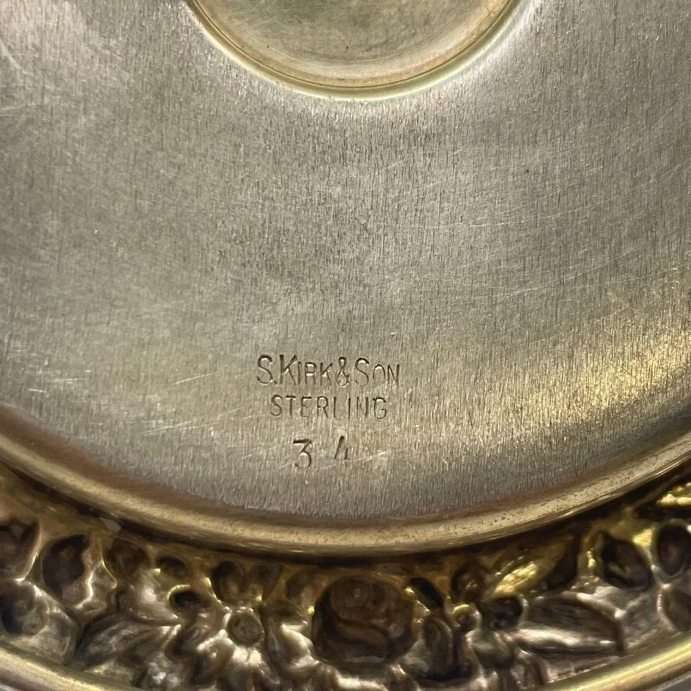Antique S. Kirk & Son‎ Sterling Silver Repousse Chamberstick Candle Holder